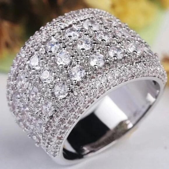 NEW WIDE PAVE BAND 925 STERLING SILVER DIAMOND RING - Picture 7 of 7